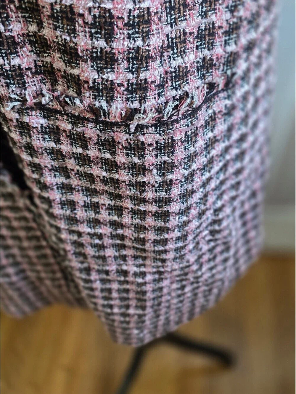 Kate Spade Pink Black Brown Enchanted Tweed Coat Crystal Rhinestone Buttons M